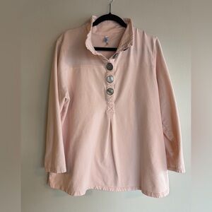 Lulu-B Pink Button Neck Tunic Top XL Cotton Long Sleeve